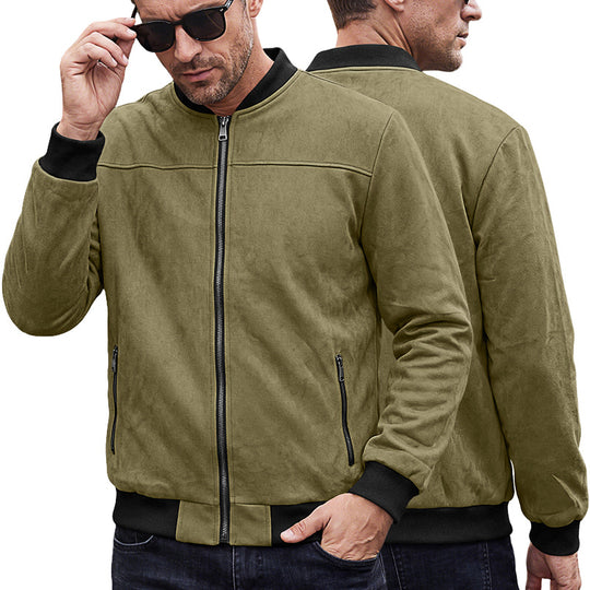 Herren Wildlederoptik Bomberjacke mit Rippenbündchen und Reißverschluss-Taschen Shop Nory
