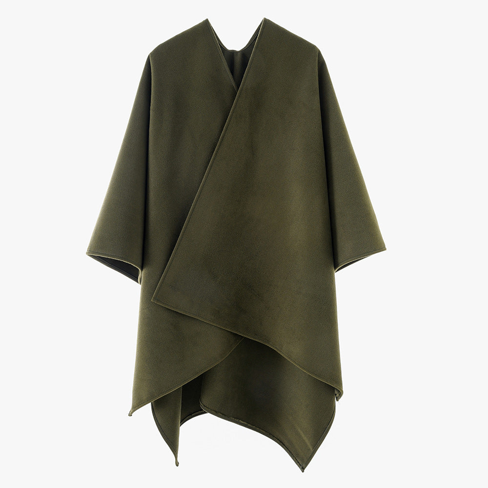 Damen Minimalistischer Wickel-Cape aus Wollmix mit asymmetrischem Saum Shop Nory