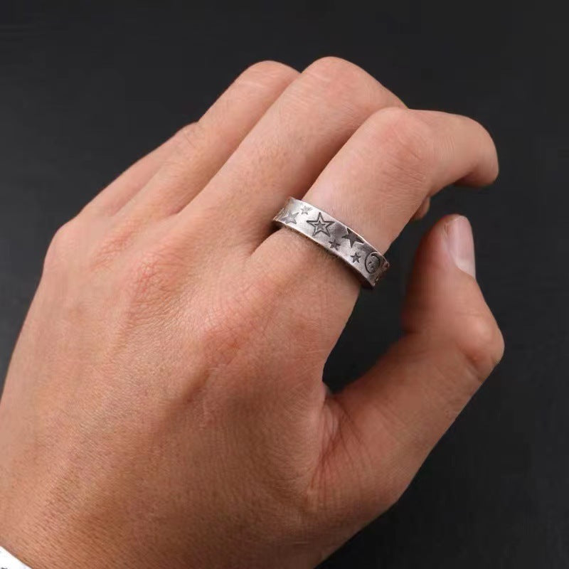 Damen Offener Ring mit kunstvollem Sterne- und Mondmotiv Shop Nory