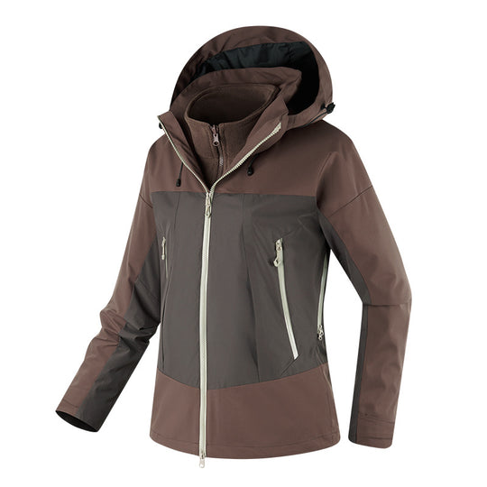 Damen zweilagige Softshell-Jacke mit herausnehmbarer Fleece-Innenjacke und verstellbarer Kapuze Shop Nory