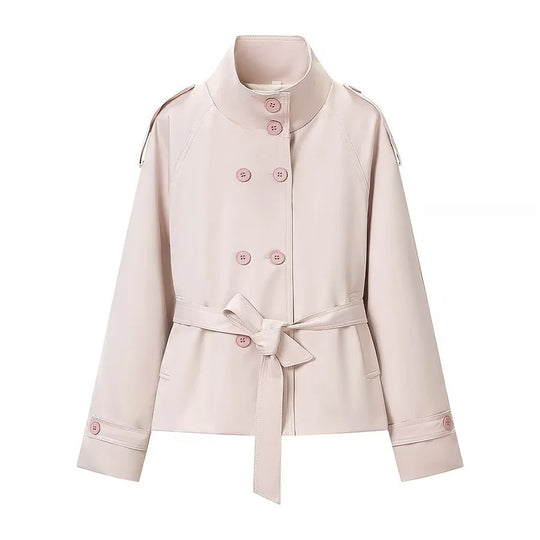 Damen Kurzjacke im Trench‑Stil mit Stehkragen Doppelreihe und Bindegürtel Shop Nory
