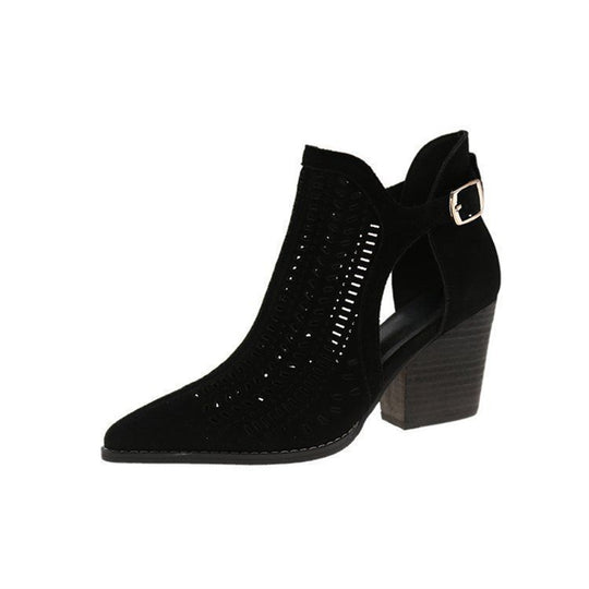 Damen Wildleder‑Ankleboots mit Laserperforation, spitzer Zehenform und verstellbarem Fersenriemen Shop Nory