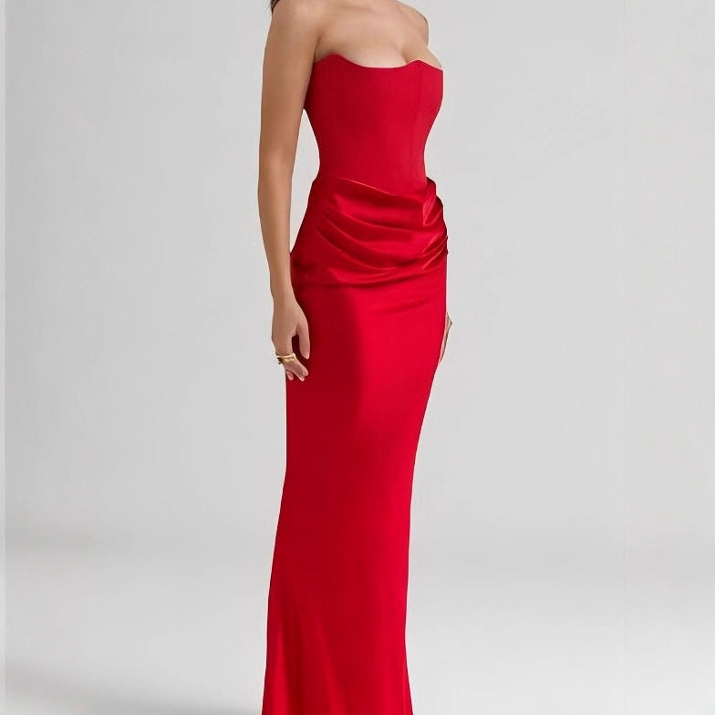 Damen Maxikleid mit Raffungen und elegantem Bustier-Ausschnitt