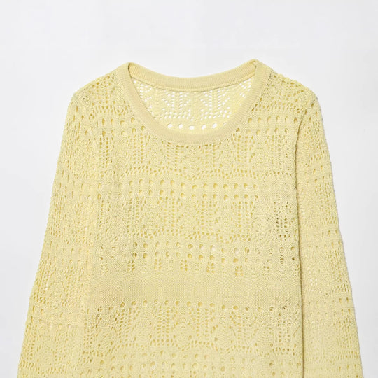Damen Leichter Ajourstrick-Pullover mit Rundhalsausschnitt und Boxy-Cropped-Schnitt Shop Nory