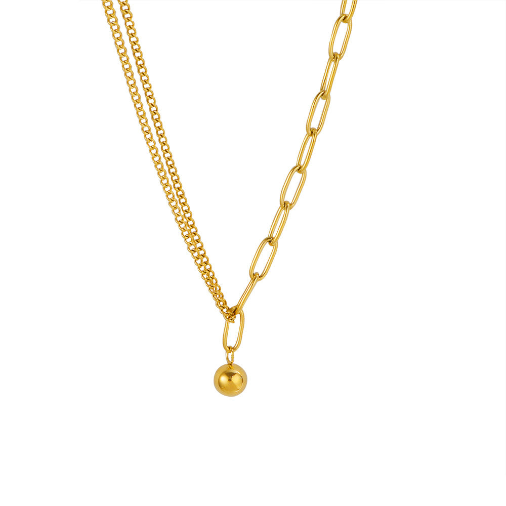 Damen elegante Halskette mit hochwertigem Doppelglieder-Design und zierlichem Kugelanhänger Shop Nory