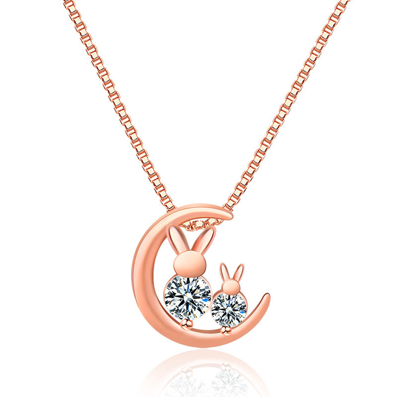 Damen Halskette mit elegantem Hasenanhänger und funkelnden Kristallen Shop Nory