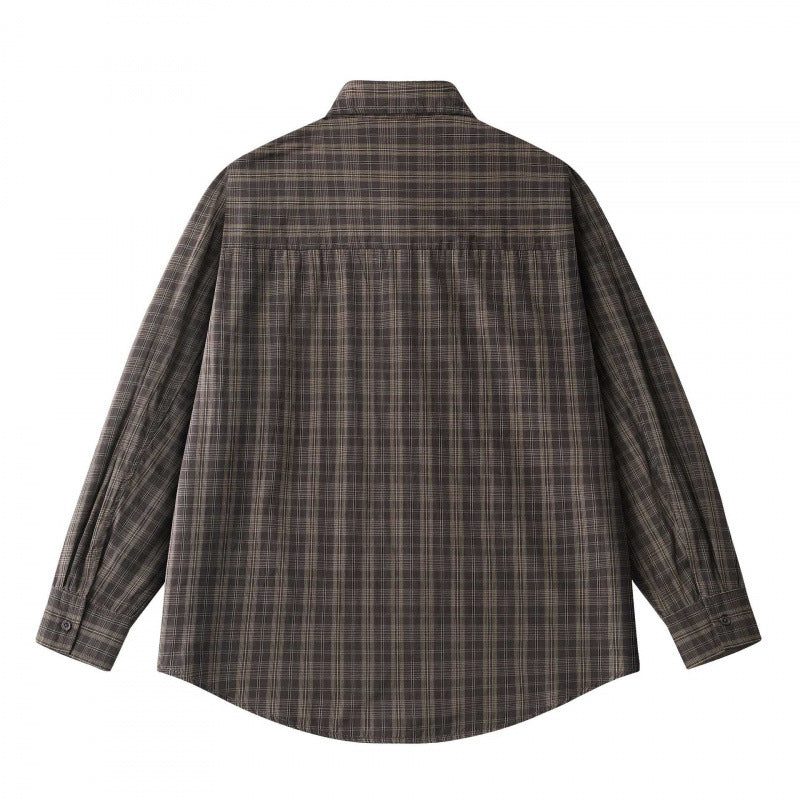 Unisex Lockeres Kastenförmiges Karo-Overshirt aus leichter Baumwollmischung mit Rückpasse und Kräusel-Detail Shop Nory