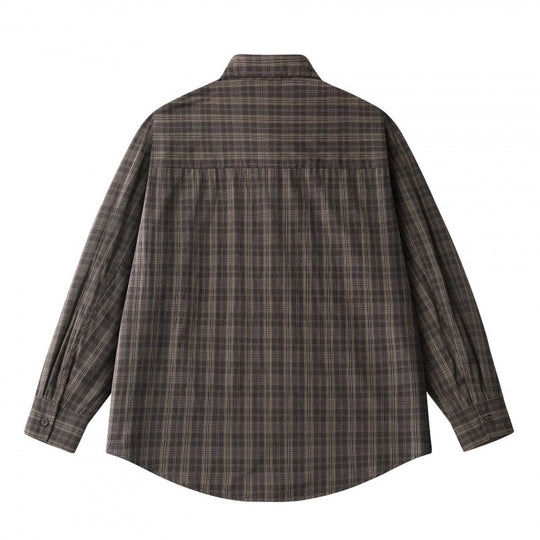 Unisex Lockeres Kastenförmiges Karo-Overshirt aus leichter Baumwollmischung mit Rückpasse und Kräusel-Detail Shop Nory