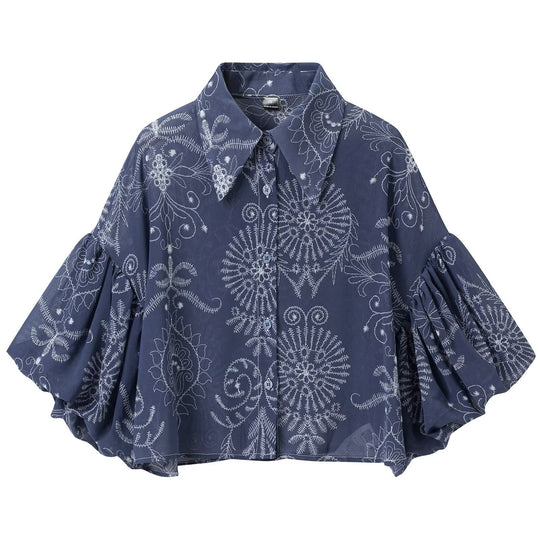 Damen Oversize-Buttonbluse mit Ballonärmeln und großem Hemdkragen Shop Nory