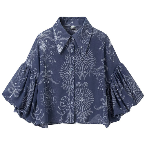 Damen Oversize-Buttonbluse mit Ballonärmeln und großem Hemdkragen Shop Nory