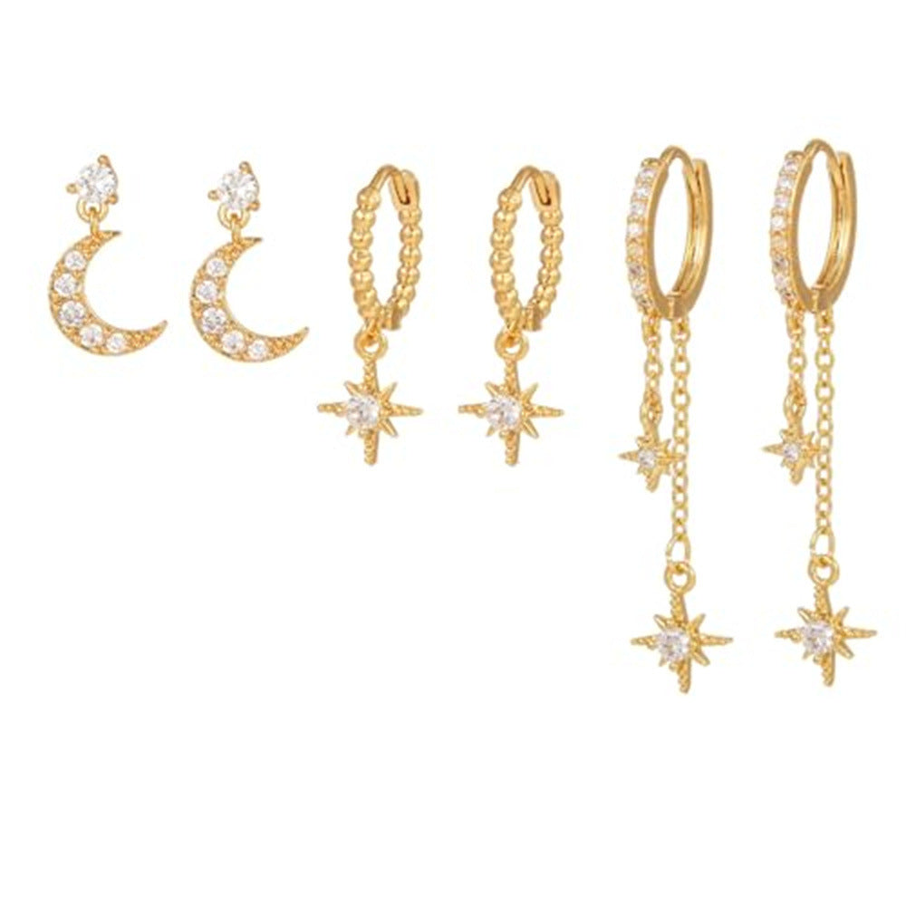 Damen Ohrring-Set mit funkelnden Mond- und Sternmotiven Shop Nory