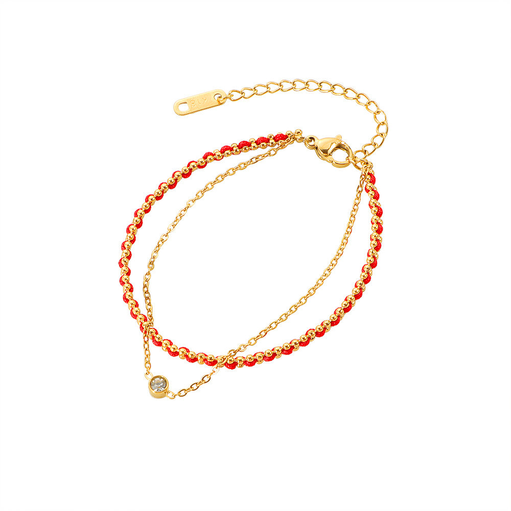 Damen Fußkette mit funkelnden Zirkonia und rotem Kristall Shop Nory