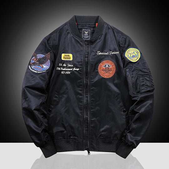 Herren Pilotenblouson im Bomberstil mit Marken-Patches, Ärmeltasche und windabweisender Außenhülle Shop Nory