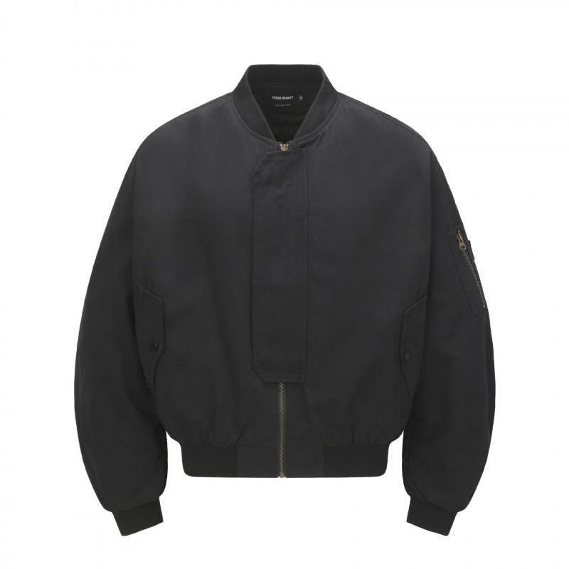 Unisex Kurz geschnittene Boxy-Bomberjacke mit verdeckter Frontblende und Pattentaschen Shop Nory