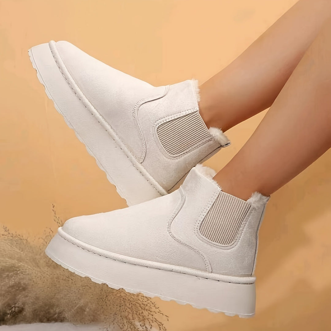 Damen gefütterte Chelsea-Stiefelette mit Keilplattform, Faux-Suede & Teddyfutter Shop Nory