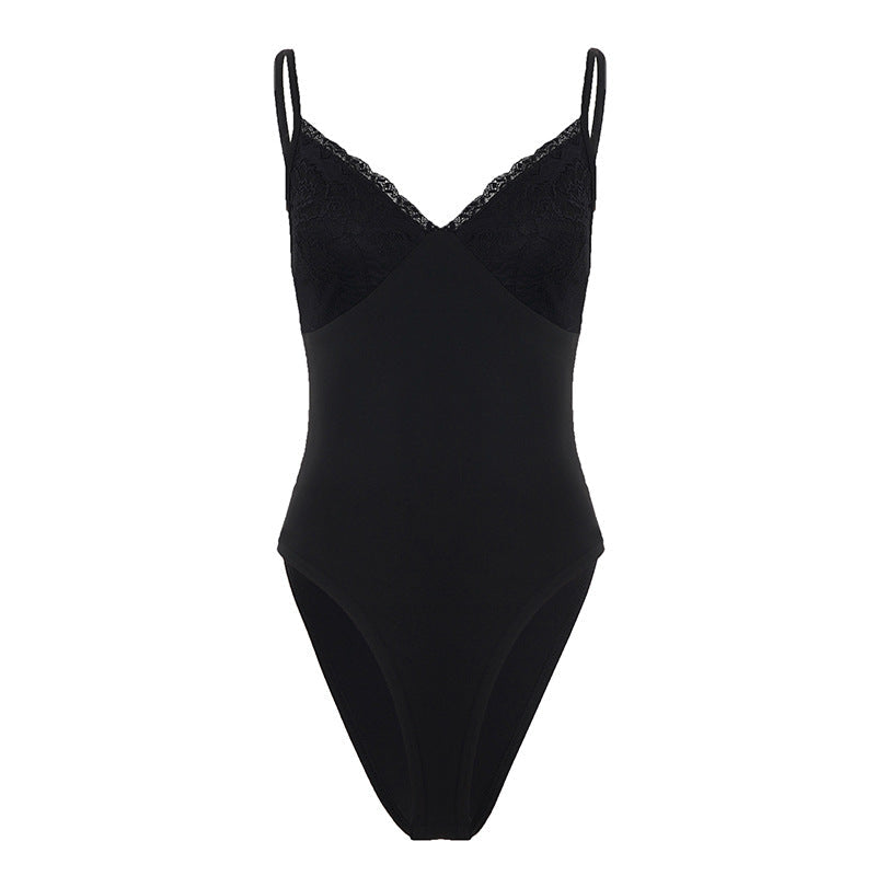Damen eleganter Bodysuit mit Spitzenakzenten und verstellbaren Trägern