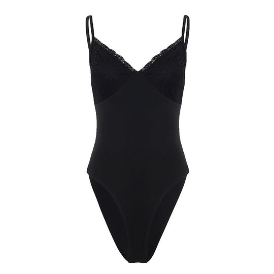 Damen eleganter Bodysuit mit Spitzenakzenten und verstellbaren Trägern