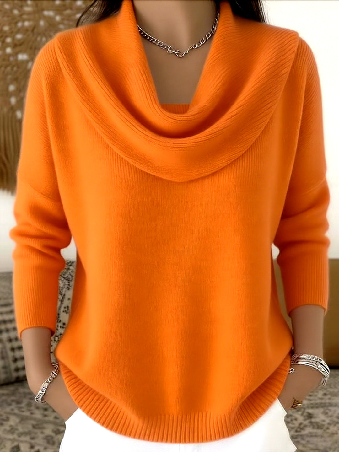 Damen Stylischer Bootcut Pullover mit Wasserfall-Ausschnitt Shop Nory