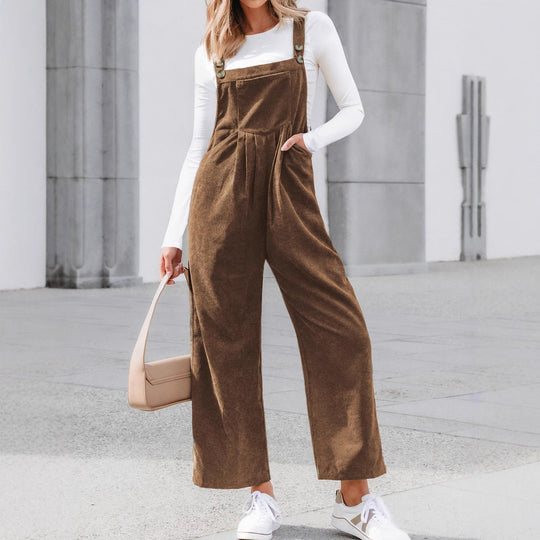 Damen Lässige Cord-Latzhose mit weitem Bein & verstellbaren Trägern Shop Nory