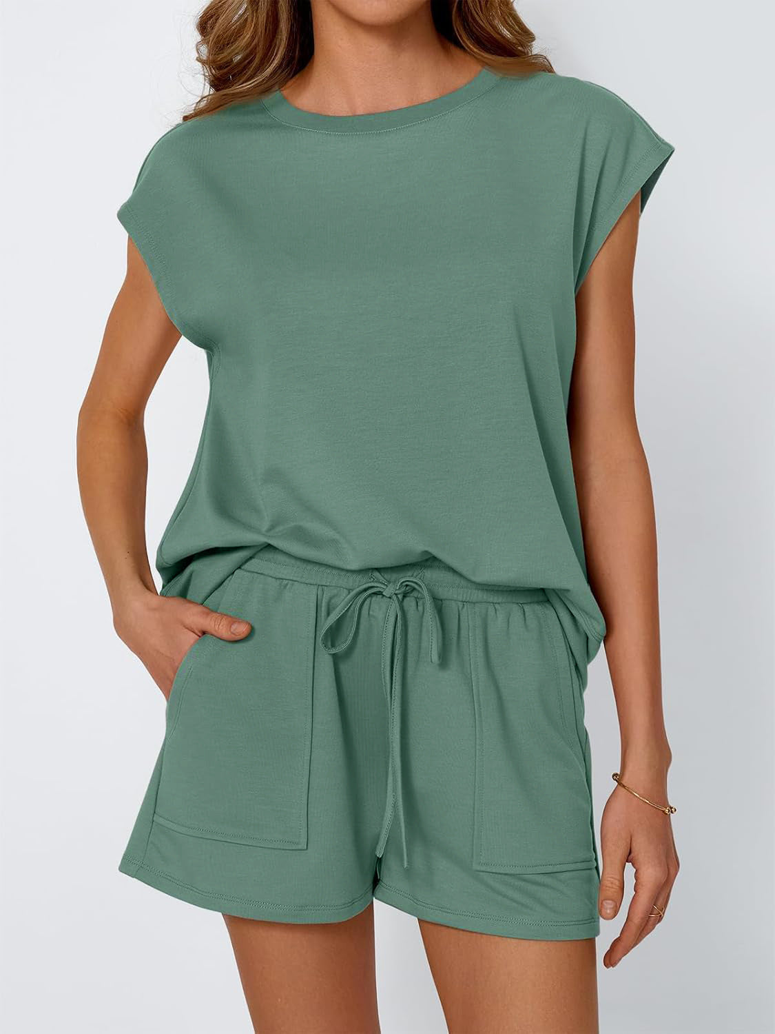 Damen lässiges Zweiteiliges Set mit weitem Oberteil und Shorts