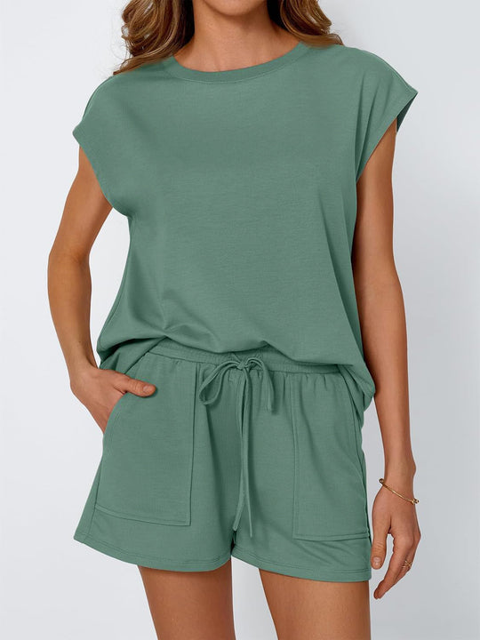 Damen lässiges Zweiteiliges Set mit weitem Oberteil und Shorts