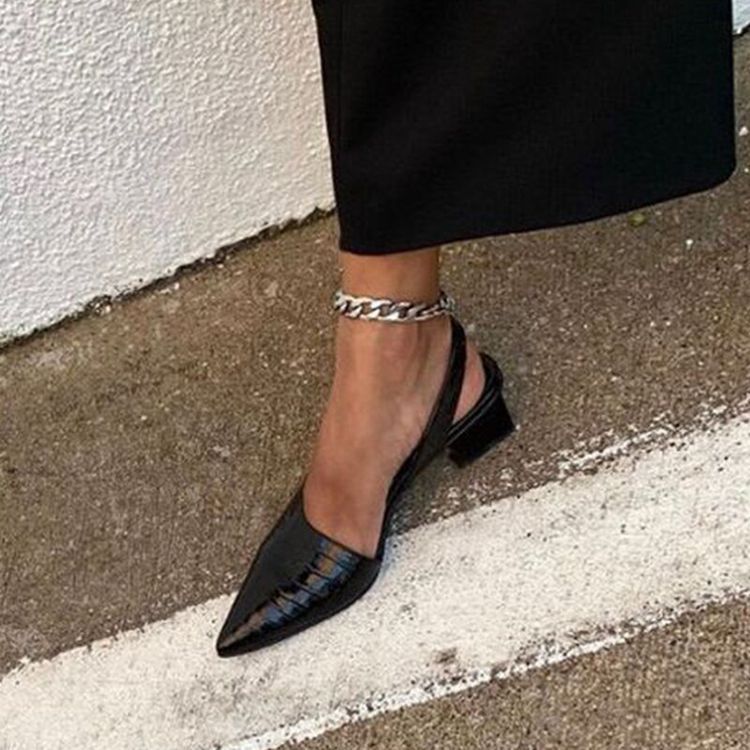 Damen Slingback-Pumps mit glänzendem Krokoprint und bequemer Blockabsatz