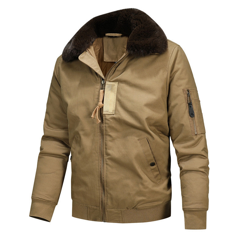 Herren Gefütterte Piloten-Bomberjacke mit Kunstfellkragen und Reißverschluss Shop Nory