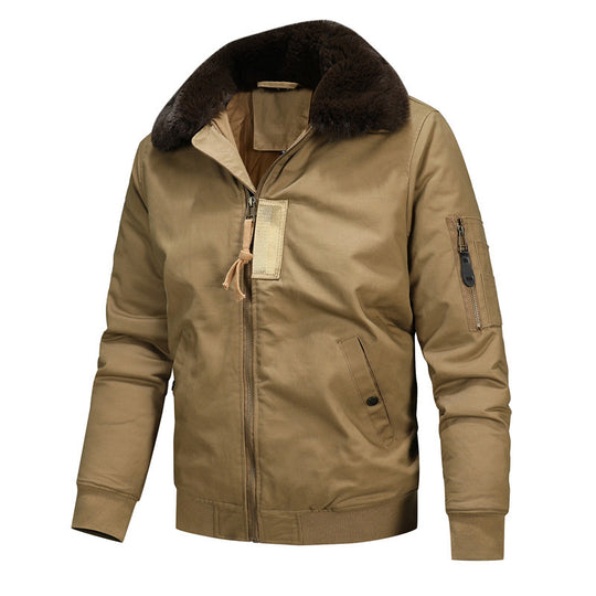 Herren Gefütterte Piloten-Bomberjacke mit Kunstfellkragen und Reißverschluss Shop Nory