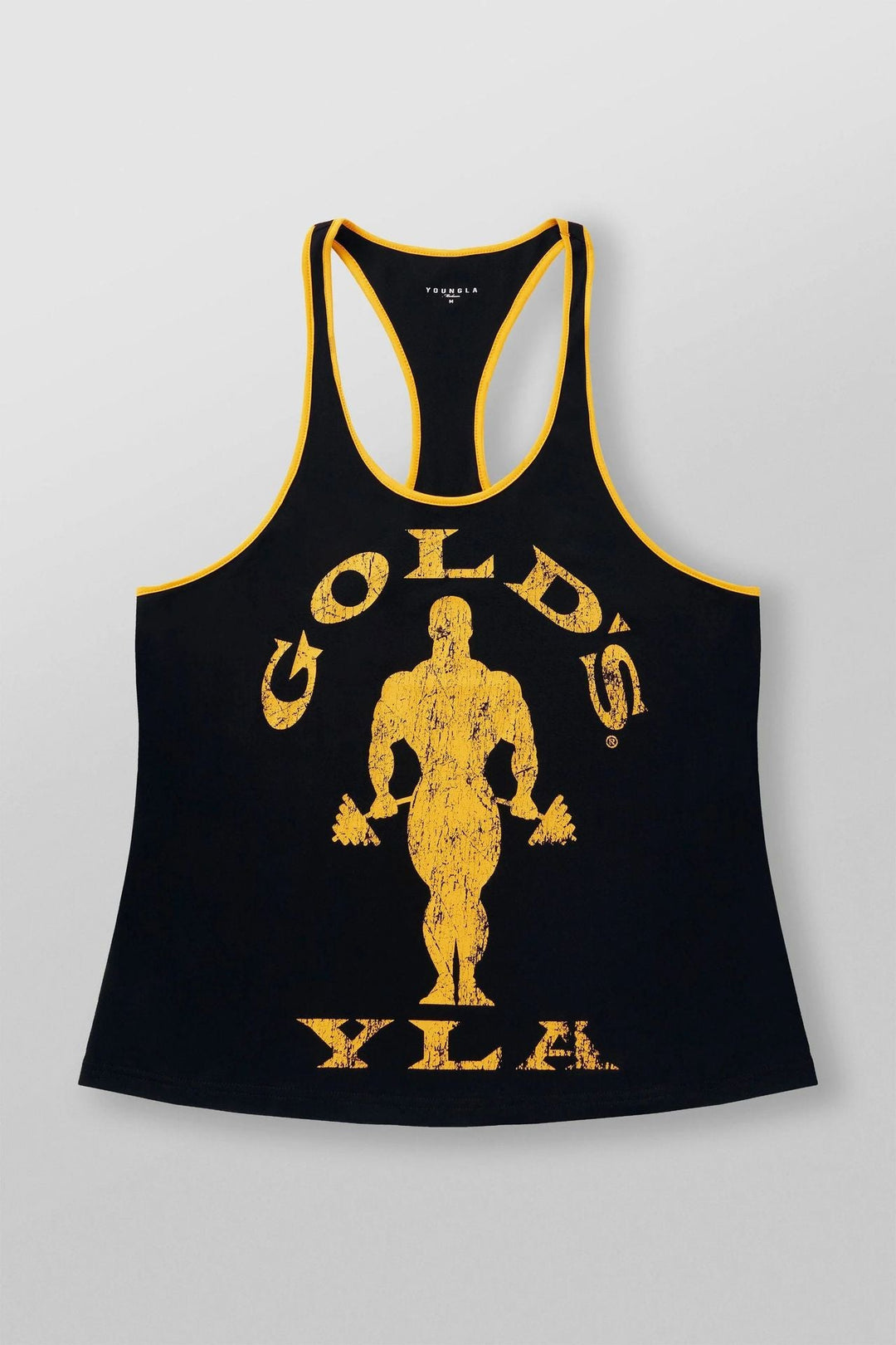 Herren nan athletisches Stringer Tanktop rückenfreier Schnitt mit Kontrastpaspel und Kraftsportmotiv