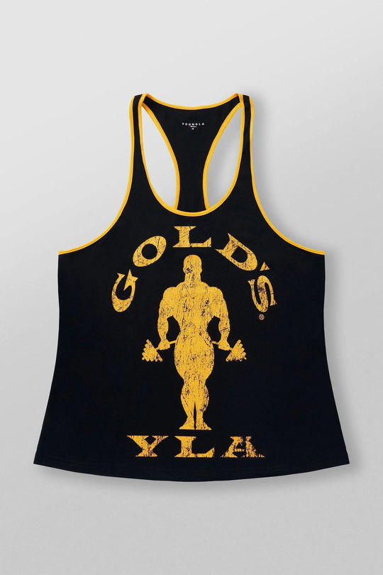 Herren nan athletisches Stringer Tanktop rückenfreier Schnitt mit Kontrastpaspel und Kraftsportmotiv