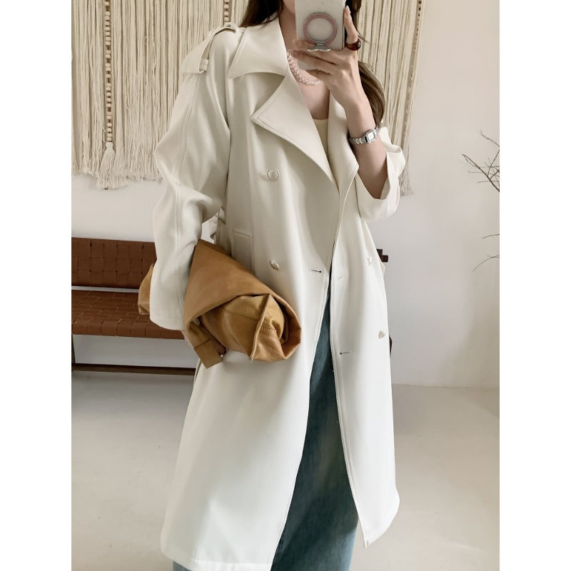 Damen Midilanger Trenchcoat mit Oversize-Schultern und Perlmuttknöpfen Shop Nory