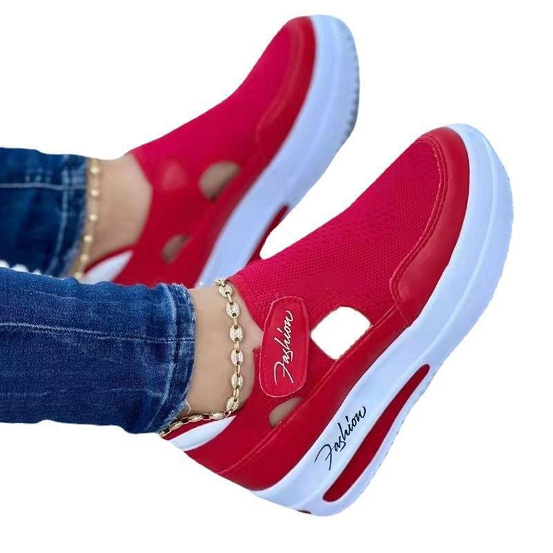 Damen Keilabsatz-Sneaker mit Strick-Obermaterial, Cut-Outs und Klettverschluss Shop Nory