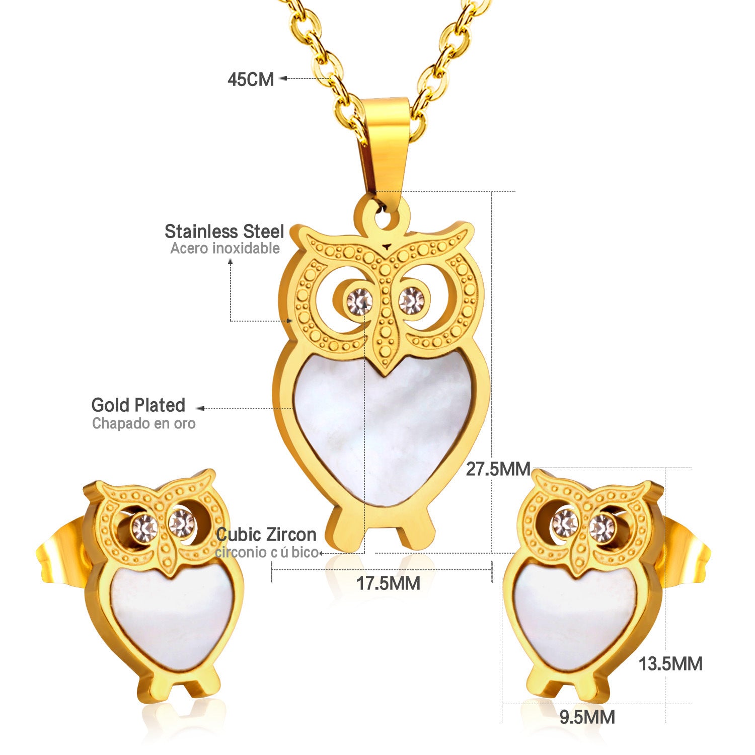 Damen Schmuckset mit goldenem, glänzendem Anhänger und funkelnden Zirkonia Shop Nory