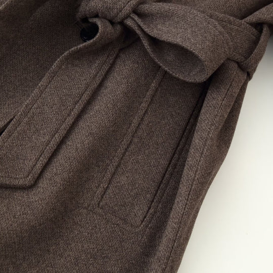 Damen Midilanger Wollmix-Mantel mit Stehkragen, asymmetrischer Knopfleiste und Taillengürtel Shop Nory