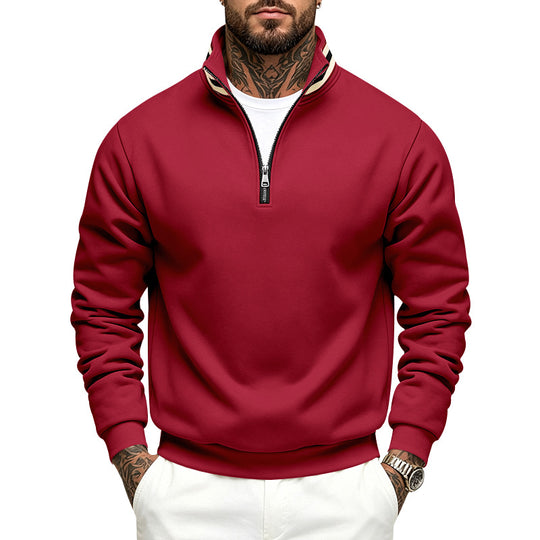 Herren Sweatpullover mit halbem Reißverschluss und gestreiftem Stehkragen Shop Nory