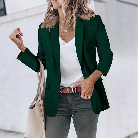 Damen Leichter Stretch-Blazer mit Schalkragen, Ein-Knopf-Verschluss und dreiviertelärmeln Shop Nory