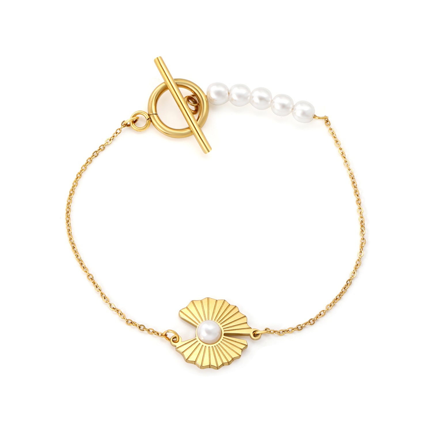 Damen Perlenarmband mit kunstvollem Muschel-Design und elegantem Toggleverschluss Shop Nory