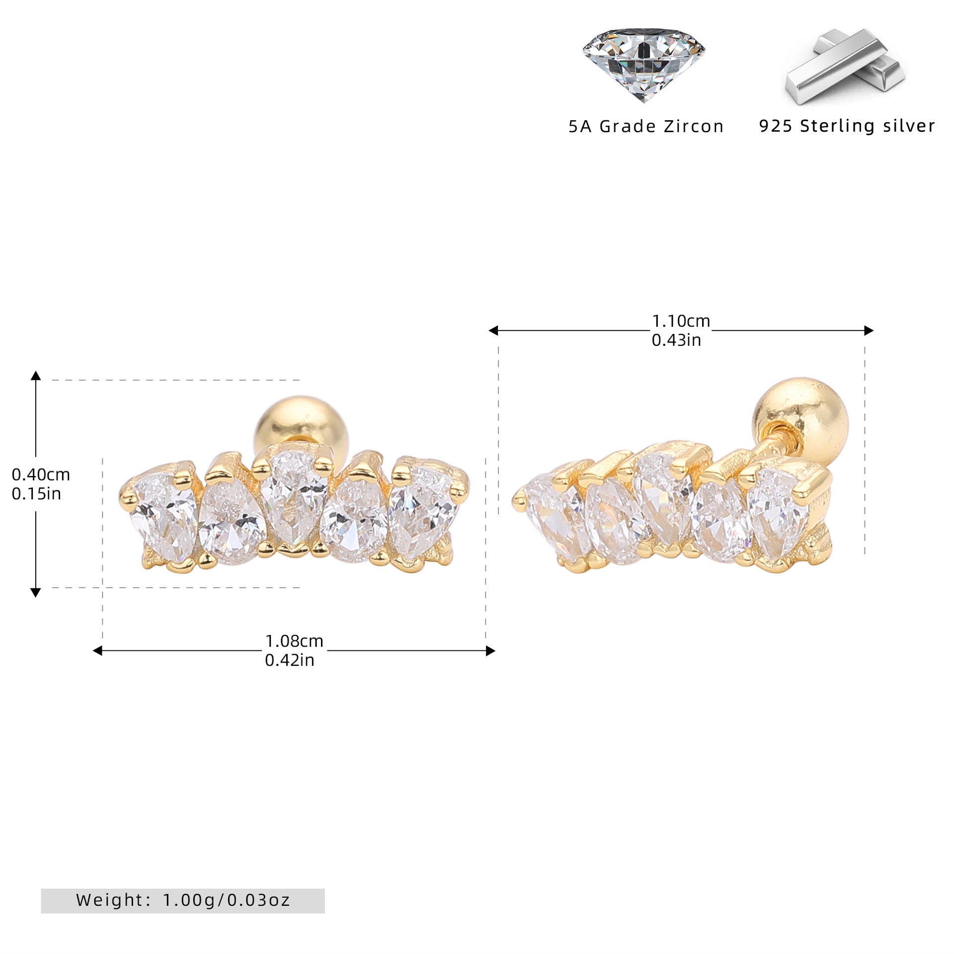 Damen Ohrstecker mit luxuriösem Zirkonbesatz aus hochwertigem 925 Sterling Silber Shop Nory