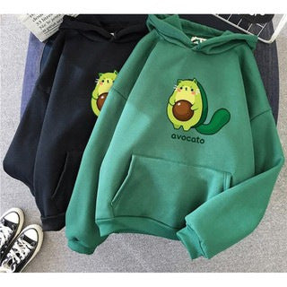 Damen nan Oversize-Fleecehoodie mit weichem Innenfutter, Kängurutasche und Avocato-Cartoonmotiv Shop Nory