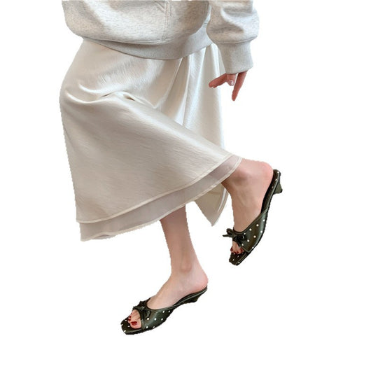 Damen Quadratische Slip-On Mules mit Punktmuster, feiner Zierschleife und Komfortfußbett Shop Nory