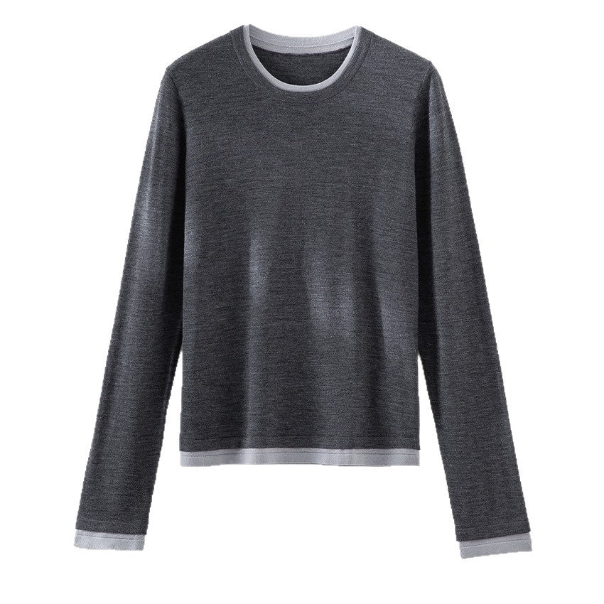 Damen Leichter Feinstrick-Langarmpullover mit Kontrastbündchen und Rundhalsausschnitt Shop Nory