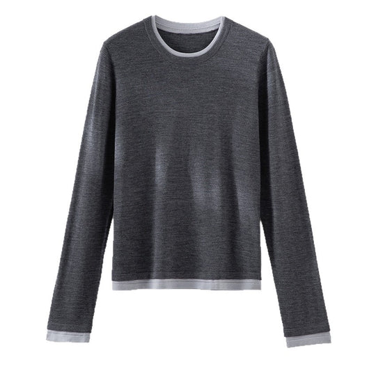 Damen Feiner Rundhalspullover aus Merino-Mix mit Kontrastbündchen Shop Nory