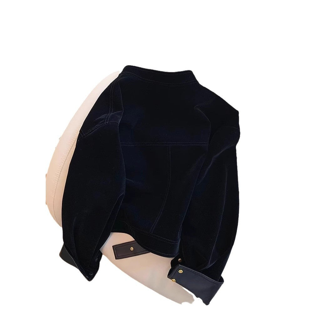 Damen Modische samtige Übergangsjacke mit Lederakzenten Shop Nory