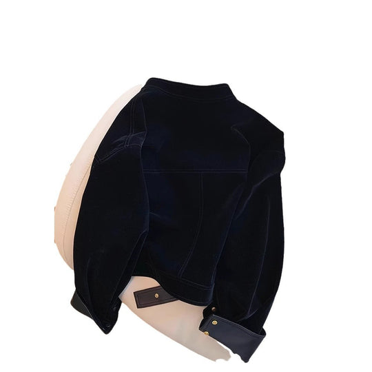 Damen Modische samtige Übergangsjacke mit Lederakzenten Shop Nory