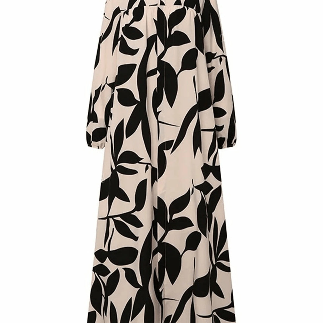 Damen Maxikleid mit lockerem A-Linien-Schnitt, weitem Fall und auffälligem Blattprint Shop Nory