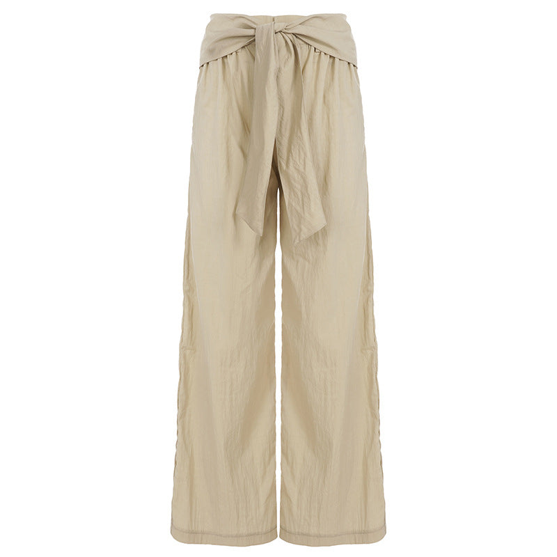 Damen nan Highwaist Leinenhose mit weitem Bein und dekorativem Bindegürtel Shop Nory