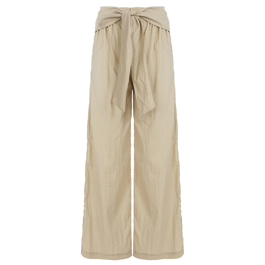 Damen nan Highwaist Leinenhose mit weitem Bein und dekorativem Bindegürtel Shop Nory