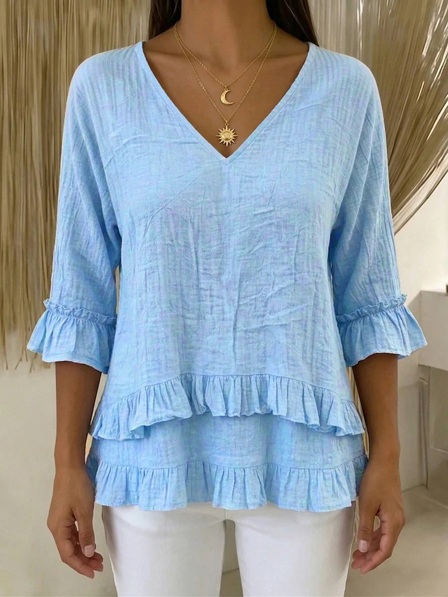 Damen Verspielte Langarm Bluse mit Volant Shop Nory