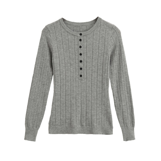Damen Feinstrick-Longsleeve mit Knopfleiste und Strukturstrick Shop Nory