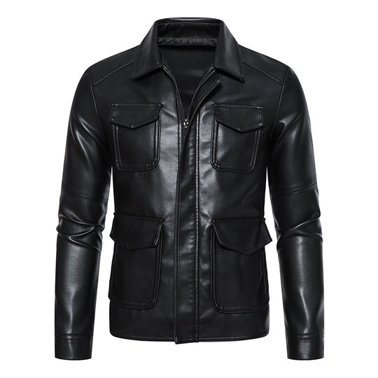 Herren Field-Jacke in glatter Lederoptik mit Pattentaschen und schlanker Passform Shop Nory